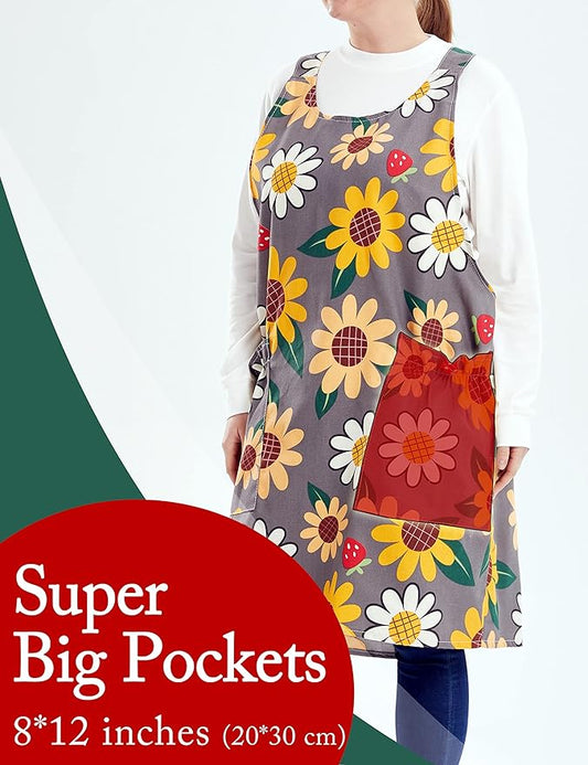 Big Plus Size Aprons for Women with Pockets Cotton Linen Baking Kitchen Cooking