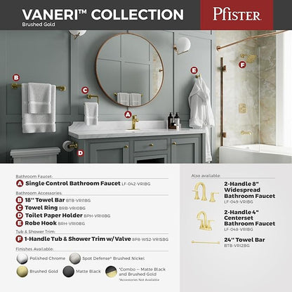 Pfister Vaneri 8 in Widespread Bathroom Sink Faucet 3 Hole 2 Handle Brushed Gold Vanity Faucet with Push & Seal Drain NSF Certified Water Efficient TiteSeal LF049VRIBG