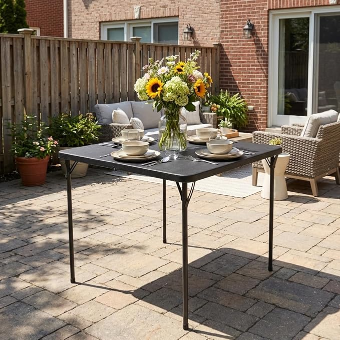 34" Square Folding Table for 4 Person, 330lbs Weight Capacity Foldable Table with HDPE Tabletop & Heavy-Duty Steel Legs, Large Portable Picnic Table for Indoor Outdoor Parties, Camping, Grey