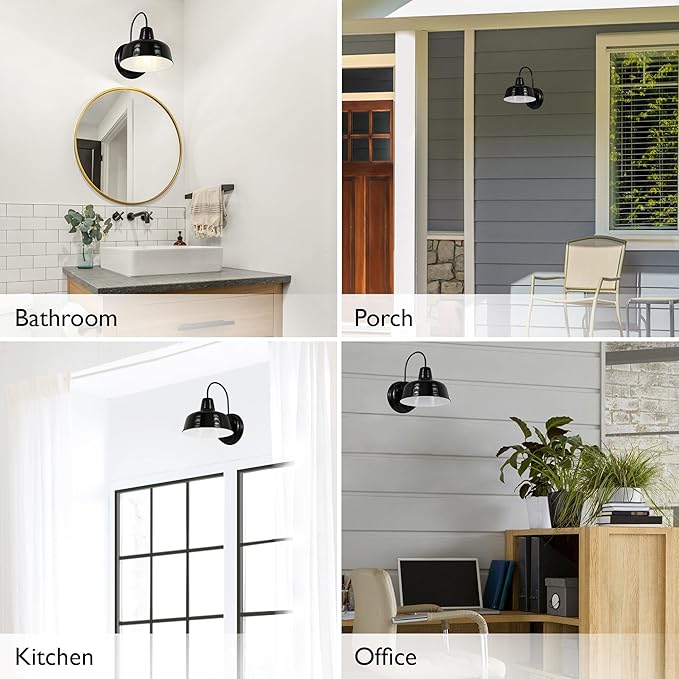 Design House Mason Farmhouse Gooseneck Barn Light, Outdoor Exterior Porch or Patio Wall Light Fixture, Satin Black, 8 Inch Diameter, 1-Pack, 579367