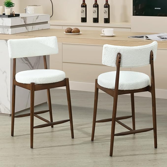Modern Dining Chairs Set of 2 with Comfortable Seat - Sturdy Natural Wood Construction, Versatile Use for Kitchen Island, Dining Room, Bedroom - Stylish Simple Design,Beige-Boucle-Foam