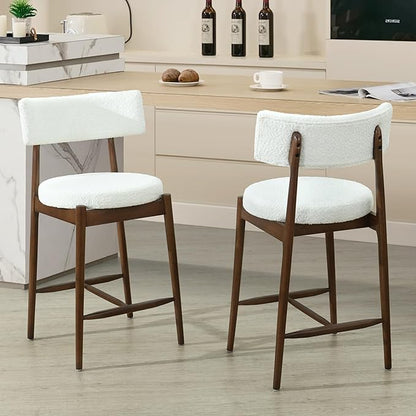 Modern Dining Chairs Set of 2 with Comfortable Seat - Sturdy Natural Wood Construction, Versatile Use for Kitchen Island, Dining Room, Bedroom - Stylish Simple Design,Beige-Boucle-Foam