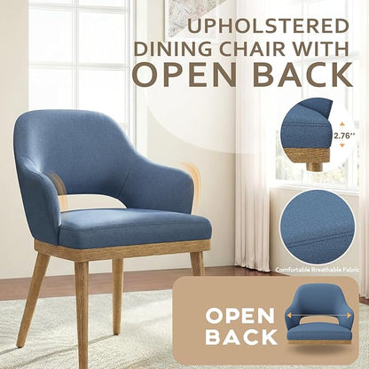 MALOL Wooden Dining Chairs Set of 2, Modern Fabric Upholstered Dining Room Chair, Kitchen Side Chairs, Farmhouse Dinner Chair with Open Back for Kitchen, Blue