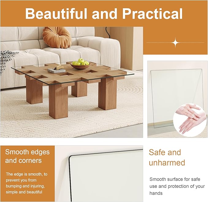 36"x36" Square Tempered Glass Table Top 3/8" Thick Flat Polish Eased Corners Side Table Replacement Clear Glass Tables Top for Living Room Patio Table Tops