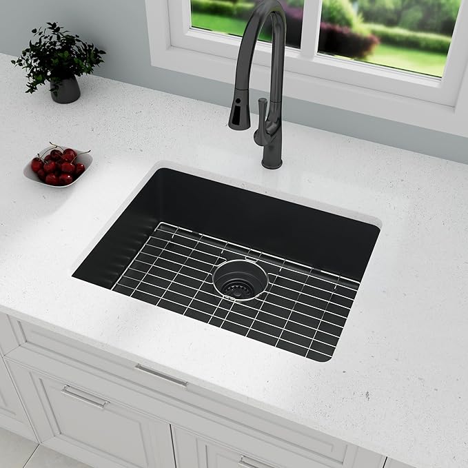 Black Kithcen Sink, 23 Inch Undermount Kitchens Sinks, 23"x 18"x 8" Small Matte Black Bar Sinks, 23 x18 Granite Composite Quartz stone Kitchen Sink With Accessories