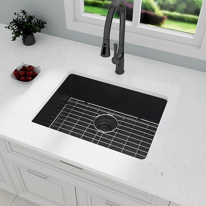 Black Kithcen Sink, 23 Inch Undermount Kitchens Sinks, 23"x 18"x 8" Small Matte Black Bar Sinks, 23 x18 Granite Composite Quartz stone Kitchen Sink With Accessories
