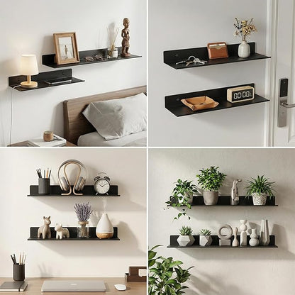 Z metnal Bathroom Shelf, Small Floating Wall Shelves, Decorative Ledge Shelf, Aluminum, Wall Mounted, Matt Black, 24/20/16 inch, 3 Set