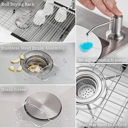 Kitchen Sink 30 Inch Undermount Kitchen Sink with Faucet Combo Modern Single Bowl Workstation Sinks Under Mount Stainless Steel Deep kitchen Sinks