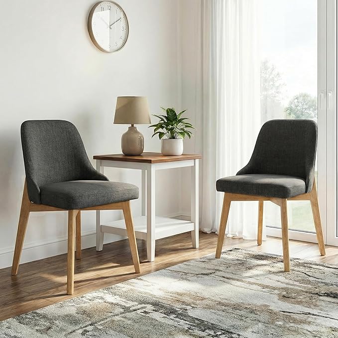 Casaphoria Set of 2 Upholstered Dining Chairs, Dark Grey Fabric Kitchen Chairs with Black Wood Legs, Modern Accent Chairs for Dining Room, Living Room or Kitchen