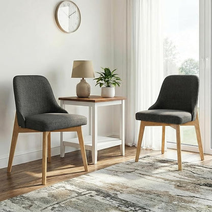 Casaphoria Set of 2 Upholstered Dining Chairs, Dark Grey Fabric Kitchen Chairs with Black Wood Legs, Modern Accent Chairs for Dining Room, Living Room or Kitchen