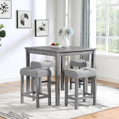 LKTART Dining Bar Table and Chairs Set 5 Piece Bar Table Set, Industrial Breakfast Table with 4 Padded Stools for Kitchen Dining Room Living Room (Gray)