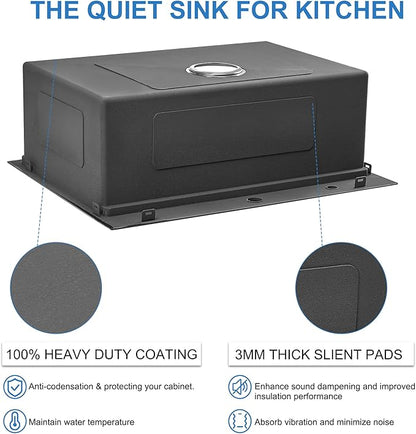Scamall 28x22x10 Drop In Kitchen Sink Workstation, Nano Black 304 Stainless Steel Deep Single Bowl with Quick Drainage & Tarnish-Free Surface for Bar, Laundry, RV, Includes Accessories