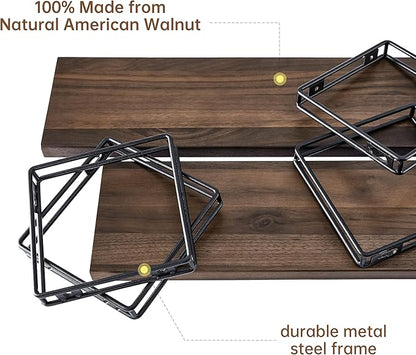 Floating Shelves for Wall Mounted - Set of 2 American Black Walnut Solid Wood Shelves for Room Wall Decor, Floating Bookshelf for Living Room, Kitchen, Office, Bedroom