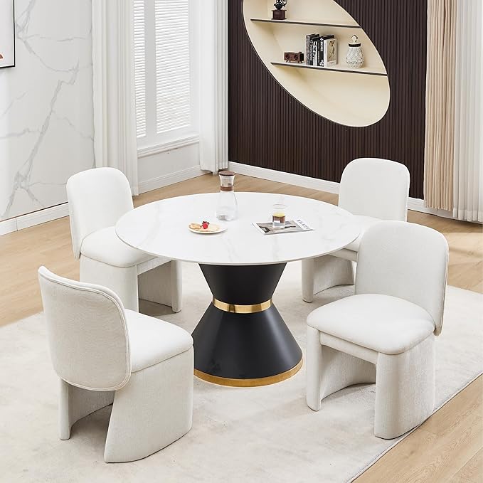 Hyfirm Modern Upholstered Dining Chairs Set of 4, Chenille Accent Side Dining Chairs for Kitchen Dining Room Living Room, White