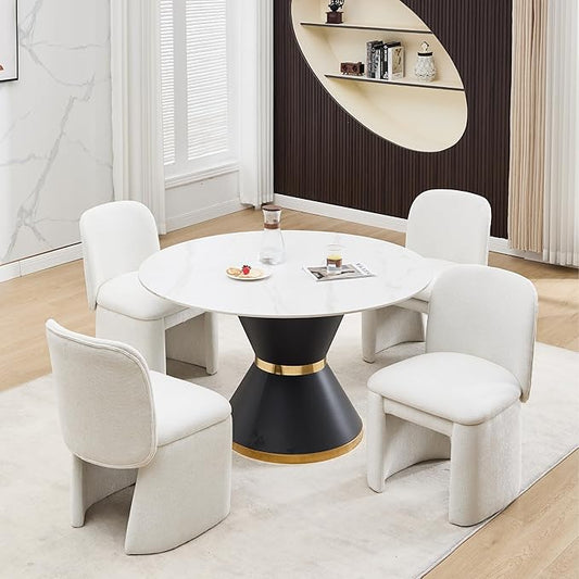 Hyfirm Modern Upholstered Dining Chairs Set of 4, Chenille Accent Side Dining Chairs for Kitchen Dining Room Living Room, White