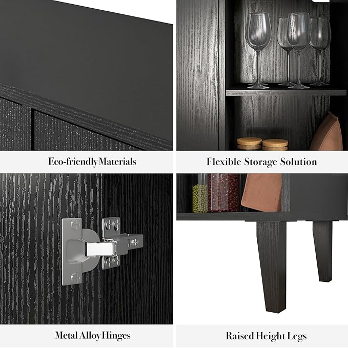 Panana Kitchen Buffet Cabinet Storage Sideboard with 2 Doors 2 Shelves, 41.8" L x 15" W x 32.5" H (Black)