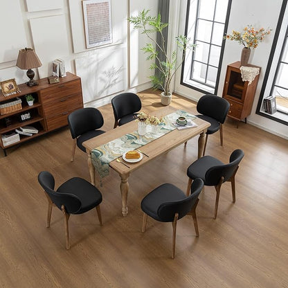 YOUNIKE Dining Chair with High Back Set of 2 Mid Century Modern Kitchen Chair Faux Leather Upholstered Armless Chair 20" Wide Padded Seat with Wooden Legs for Kitchen Dining Living Room Bedroom Black