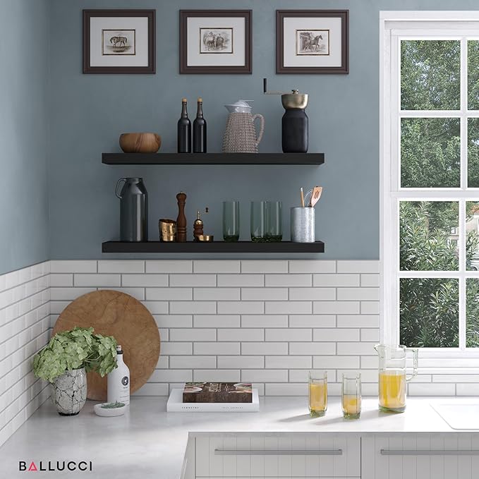 Ballucci Floating Shelves for Wall, 36" Wood Wall Shelf Set of 2, with Invisible Brackets for Bathroom, Living Room, Bedroom, Kitchen, Nursery, 8" Deep, Black