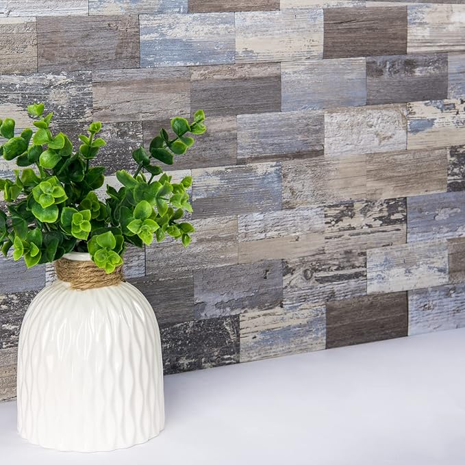 Art3d 10-Sheet Peel and Stick Backsplash PVC Wall Tile, Stickon Tile for Kitchen Backplash, Bathroom Vanities, Fireplace Decor, Laundry Table, Stair Decals in Light Rustic, Plastic-Sheets