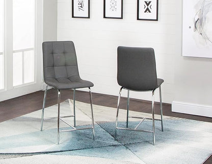 Sunset Trading Nia 24" Faux Leather Barstools | 2 Counter Height Stools | Chrome Legs with Footrest | Charcoal Gray Upholstered Tufted Seat & High Back | Dining Room, Home Bar, Kitchen Island Seating