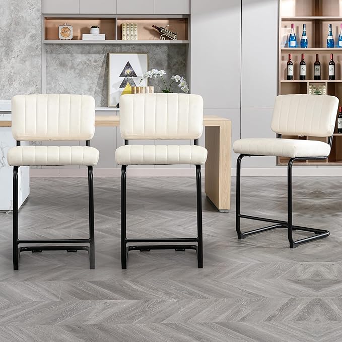 Okeysen Bar Stools Set of 3,Counter Height Bar Stools Barchairs,24 inch Tall Bar Stool with Back,Barstools Bar Height Set of 3,Kitchen Counter Stools Modern Velvet Barstools for Island Dining Party