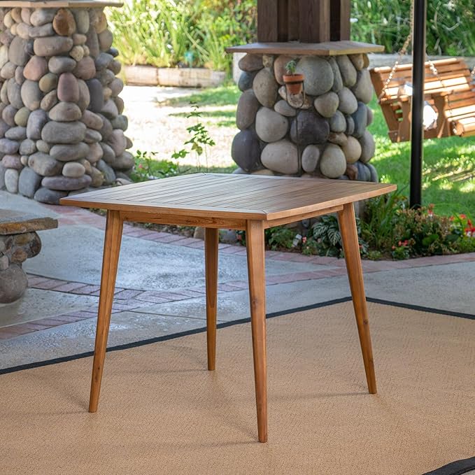 Penau Square Acacia Wood Dining Table, Toothpick Legs, Teak Finish, Modern Solid Wood Top, 35.50 x 35.50 x 30.00 Inchs, Seats 2-4, Indoor Kitchen Dining Accent Table