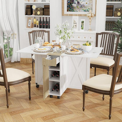 3imothrix Folding Dining Table, Small Dining Table, Space Saving Dining Table with 6 Wheels, Kitchen Table Sewing Table for Small Spaces (White)
