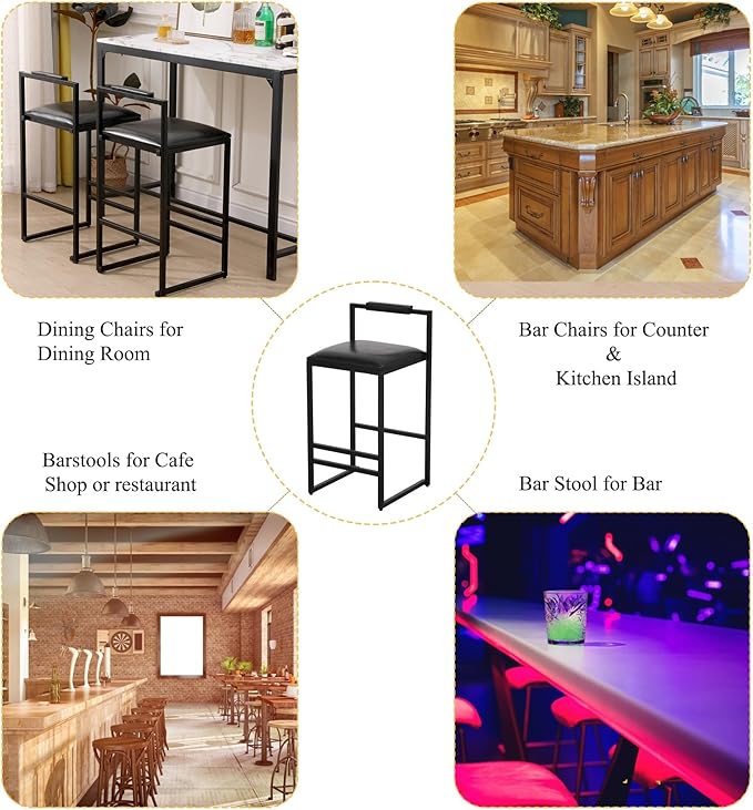 Set of 2 Counter Height Barstools Kitchen Island Stools with Back Modern Armless Metal Legs & PU Upholstered Chairs,for Living Room