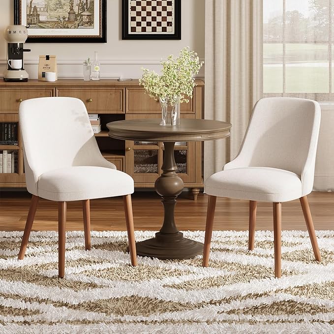 MALOL Dining Room Chair Set of 4, Upholstered Kitchen Chairs with Wood Legs, High-Back Padded Dining Chairs for Dining Room/Restaurant/Cafe, Beige