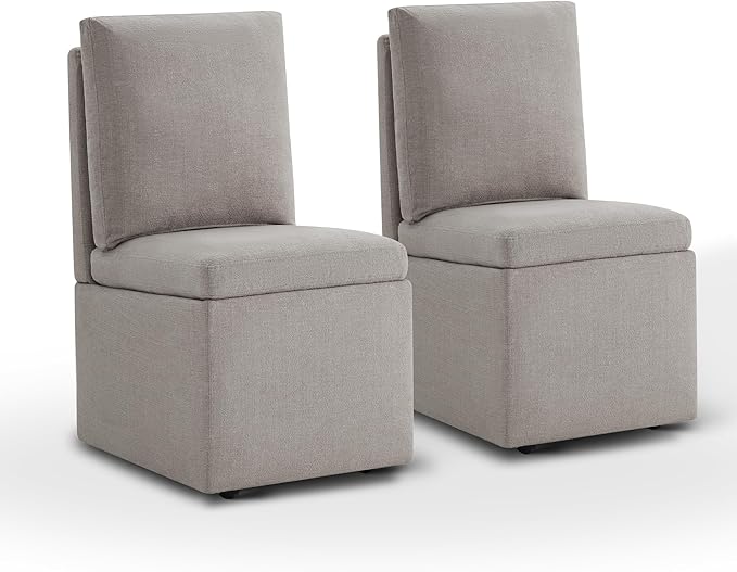 KISLOT Upholstered Dining Chairs with Casters, Modern Dining Room Chairs Set of 2 with Hidden Storage & 4 Wheels, Single Sofa Chair for Kitchen, Reading Room, Waiting Room, Khaki