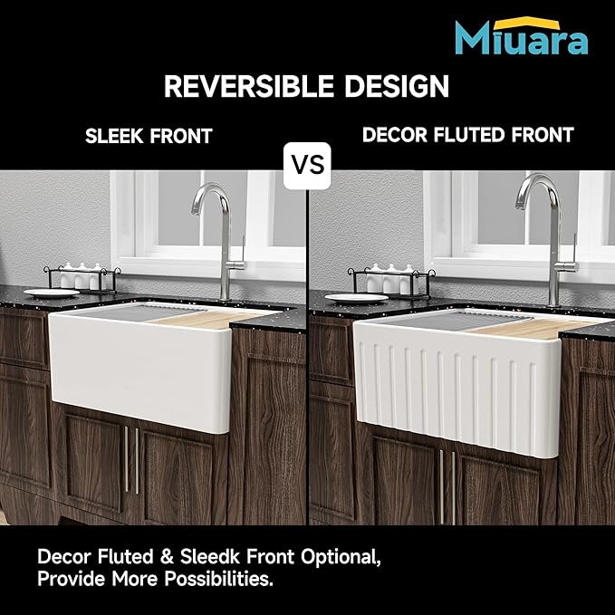 Miuara White Farmhouse Workstation Sink 24 Inch - Small Fireclay Apron Front Kitchen Sink Undermount 24"x18"x10", Farm House Style Heavy Duty Deep Single Bowl for Kitchen & Small Space