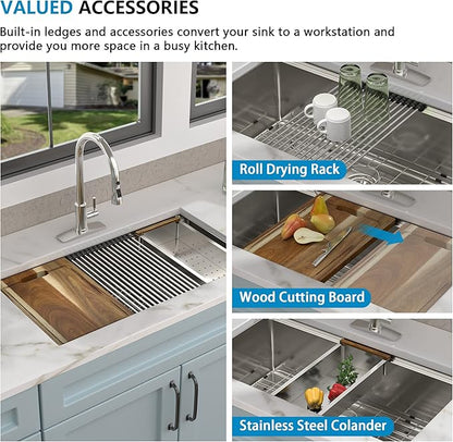 36 Undermount Kitchen Sink - Fulorni 36"x19" Kitchen Sink Ledge Workstation Under Counter 16 Gauge 304 Stainless Steel Large Single Bowl Basin