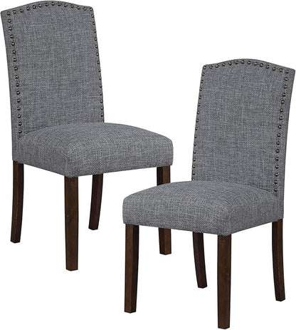 Lexicon Upholstered Dining Chairs Set of 2 - Soft Durable Fabric Armless Arched Back Kitchen Modern Dining Room Chairs for 2, Nailhead Trim Side, Brown Sturdy Wooden Frame, Easy Assembly, Gray