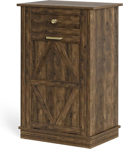 YESHOMY 10 Gallon Tilt-Out Trash Cabinet, Wooden Hidden Garbage Can Holder with Storage Drawers for Kitchen and Dining Room, Dark Brown (2 Piece)