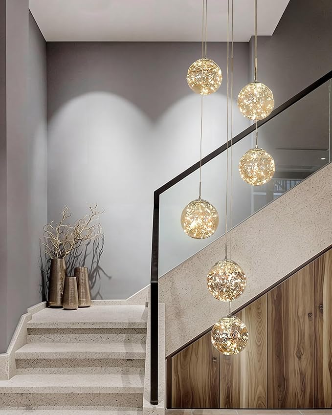 Long Chandeliers for High Ceilings,Modern Crystal Pendant Light,Raindrop Drop Lamp,Hanging Flush Mount Lighting Fixtures for Spiral Staircase,Foyer,Entryway,Living Room