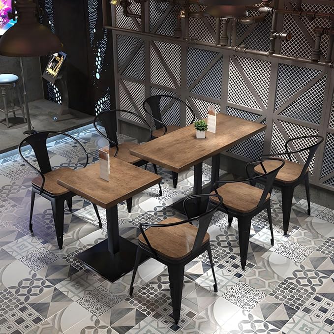 Commercial Dining Table, Metal Industrial Pedestal Dining Wood Top Table Kitchen Dining Room Minimalist Cafes Tea Shops Restaurant Rectangular Square Tables with Iron Legs