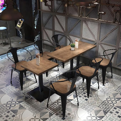 Commercial Dining Table, Metal Industrial Pedestal Dining Wood Top Table Kitchen Dining Room Minimalist Cafes Tea Shops Restaurant Rectangular Square Tables with Iron Legs