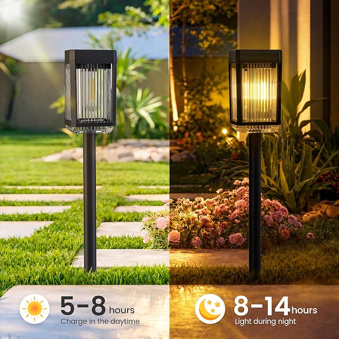 Solar Pathway Lights, Solar Powered Garden Lights Waterproof IP65, Auto On/Off Outdoor Light for Lawn Patio Walkway Driveway Decor Landscape Lighting (Warm White) (6 Pack)