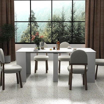 118.11" to 20.08" White Marble Extendable Dining Table for 10-12, 2 in 1 Expandable Dining Room Table MDF Modern Multifunctional Console Table for Living Room, Kitchen Small Space