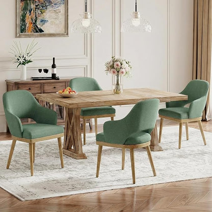 MALOL Wooden Dining Chairs Set of 4, Modern Fabric Upholstered Dining Room Chair, Kitchen Side Chairs, Farmhouse Dinner Chair with Open Back for Kitchen, Green