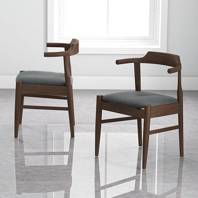 Counter Height Side Chairs Set of 2, Gray Fabric with Solid Wood Frame and Foot Pegs, 28 Inch Height Modern Farmhouse Chairs for Kitchen Island & Dining