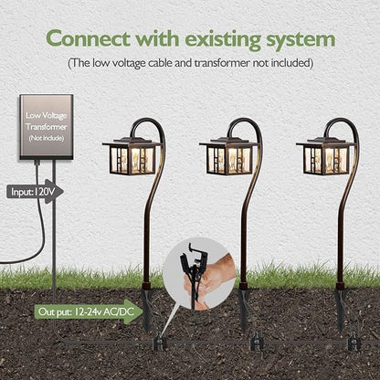 LITFIT Low Voltage Landscape Lighting 4-Pack, Aluminum 12V 3000K Electric Pathway Lights, Waterproof ORB Color Wired Path Lights with Connectors for Walkway Yard Garden, 50000H Integrated LED