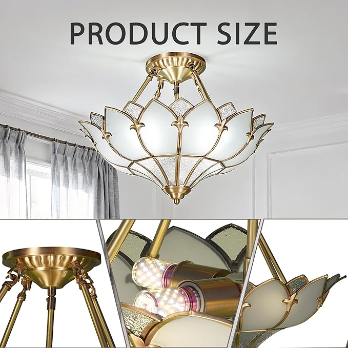 18.9" Vintage Pendant Light Fixture, 4-Light Semi Flush Mount Ceiling Light, Handmade Glass Ceiling Light Fixture for Foyer Entryway Stairway (Minimalist)