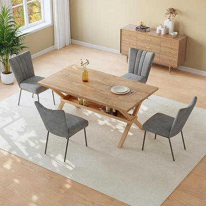 HIPIHOM 63 Inch MDF Kitchen Table for 4 with Dining Chairs, Kitchen Tables with Durable Metal Legs and Scratch-Resistant Top