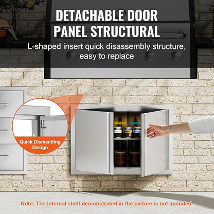 VEVOR Double Outdoor BBQ Kitchen Door, 28" W x 19" H Inch, Stainless Steel Flush Mount Vertical Door with Recessed Handles for Grilling Station