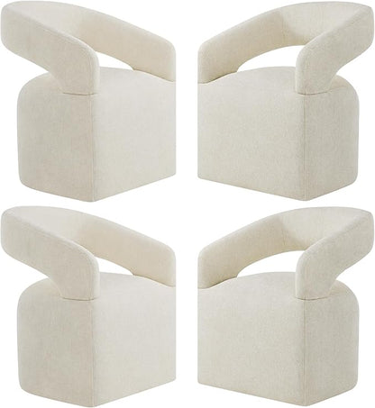 KISLOT Upholstered Dining Chairs with Casters, Modern Barrel Side Armchair with Rollers for Dining Room, Bedroom, Kitchen, Reading Room, Cream Beige, Set of 4