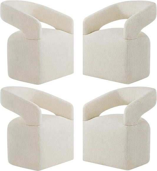 KISLOT Upholstered Dining Chairs with Casters, Modern Barrel Side Armchair with Rollers for Dining Room, Bedroom, Kitchen, Reading Room, Cream Beige, Set of 4