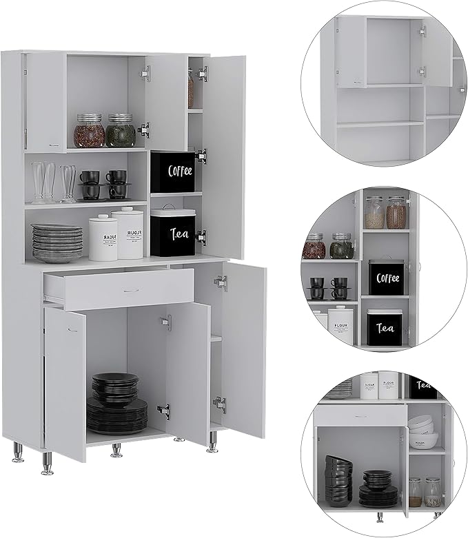 Modern Kitchen Pantry, White Storage Cabinet with 1-Shelf and 1-Drawer, Easy to Maintain, for Dining Room