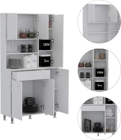 Modern Kitchen Pantry, White Storage Cabinet with 1-Shelf and 1-Drawer, Easy to Maintain, for Dining Room