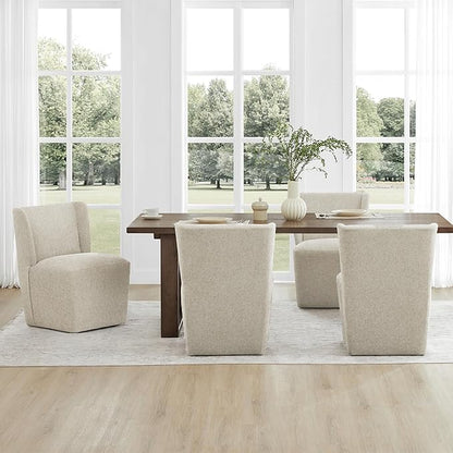 KISLOT Upholstered Dining Chairs Set of 2 with Casters, Wingback Modern Side Armless Deskchair with Rollers for Diningroom Bedroom Livingroom Reading Room, Sand Fabric